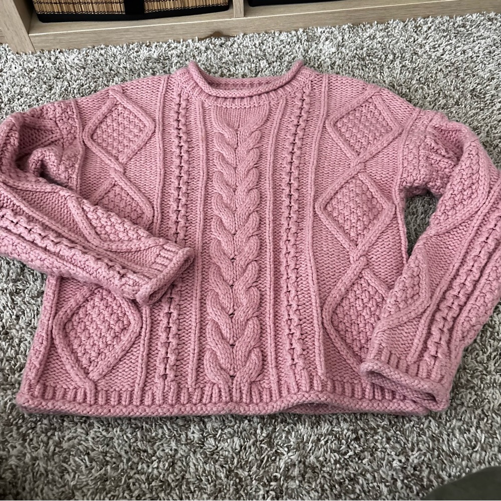 Madewell Pink Cable Knit Crewneck Sweater wool M dusty rose
